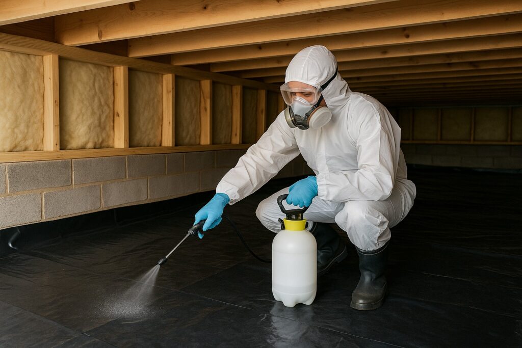 Professional cleaning a crawl space