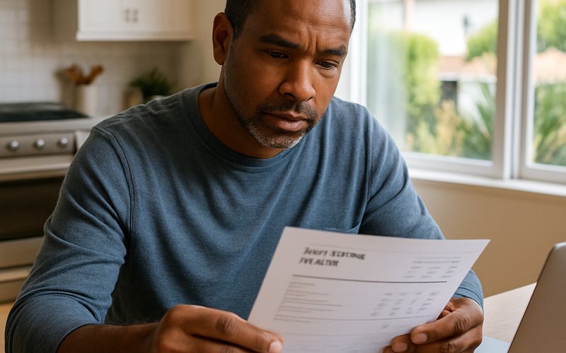 A Los Angeles homeowner reviewing mice extermination cost estimates at their kitchen table